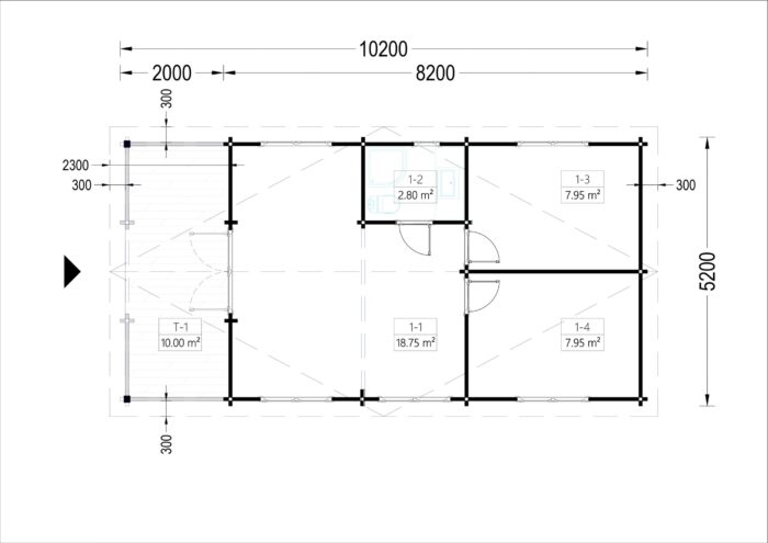 Blockbohlenhaus HANNES (66 mm) 42 m²