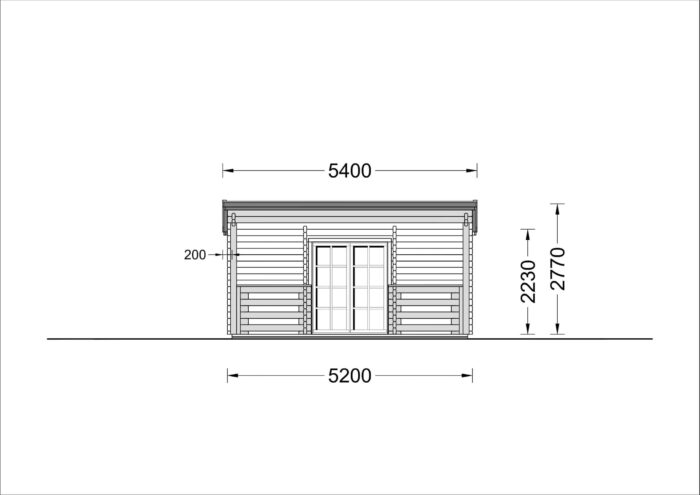 Blockbohlenhaus mit Flachdach und Terrasse HANNES (66 mm), 42 m² + 10 m²