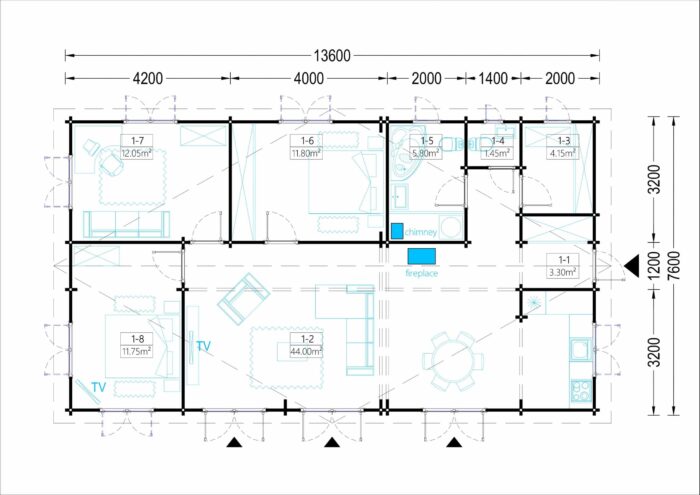 Blockbohlenhaus BERNAU (66 mm) 103 m²