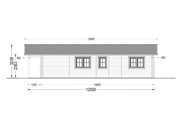 Blockbohlenhaus LUDWIG (44 + 44mm), 6x12m, 72m²