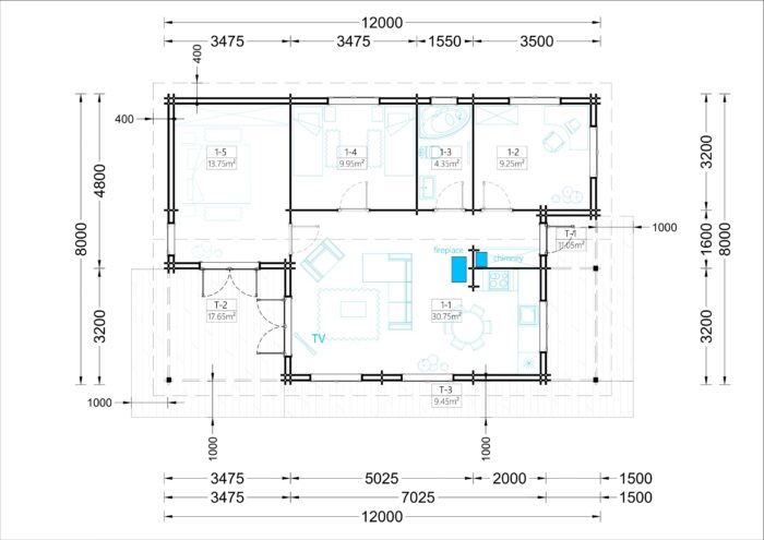 Blockbohlenhaus SCHLADMING (44 + 44 mm) 96 m²