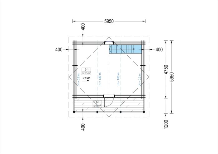 Blockbohlenhaus LANDSHUT (44 + 44 mm), 50 m²