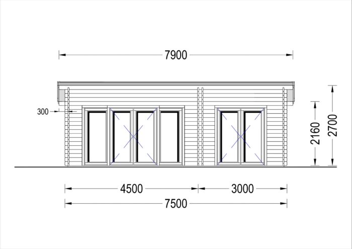 Blockbohlenhaus MARINA (66 mm) 30 m²