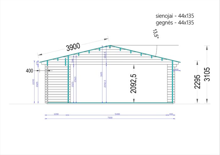 Blockbohlenhaus FELDKIRCH (44 mm), 56 m²