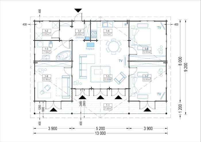 Blockbohlenhaus FLORENZ (66mm), 100m² + 20m² Terrasse