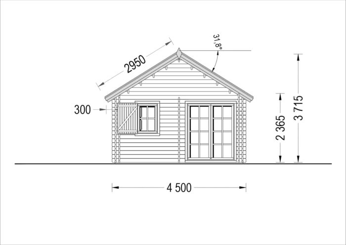 Blockbohlenhaus mit Schlafboden SALLY (44 + 44mm), 27m²