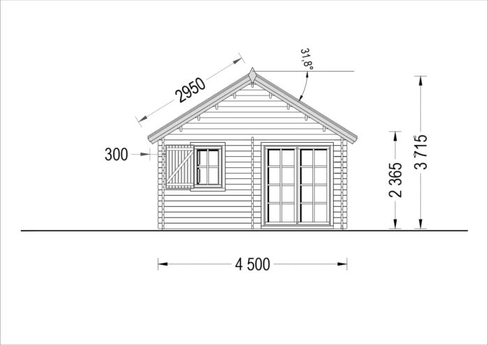 Blockbohlenhaus mit Schlafboden SALLY (44mm), 27m²