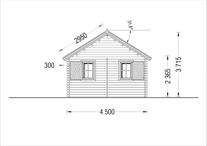 Blockbohlenhaus mit Schlafboden SALLY (44mm), 27m²