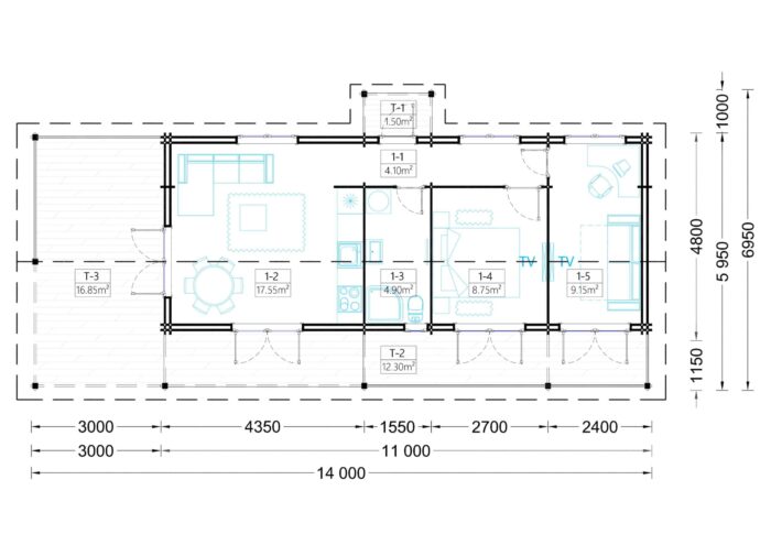 Blockbohlenhaus TRAUNSEE (44 + 44 mm) 50 m²