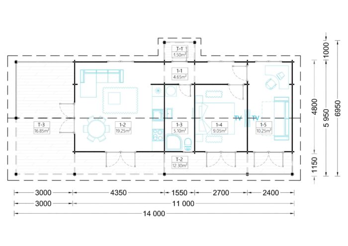 Blockbohlenhaus TRAUNSEE(44mm) 50m²