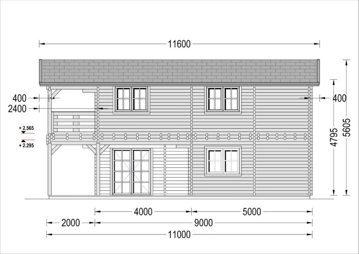 Blockbohlenhaus TURIN (66 mm), 100 m² + 20m² Terrasse