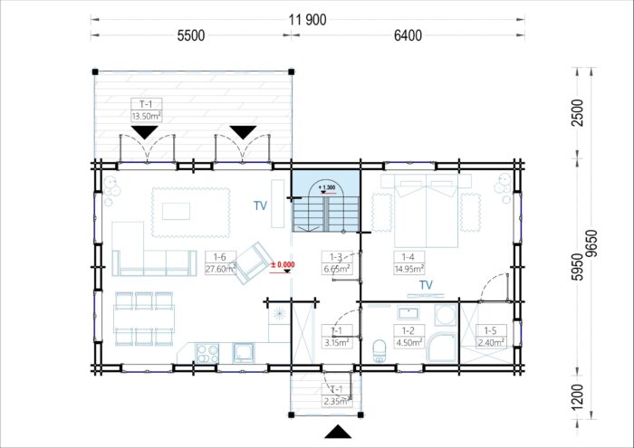 Blockbohlenhaus VERENA (44 + 44mm), 127m²