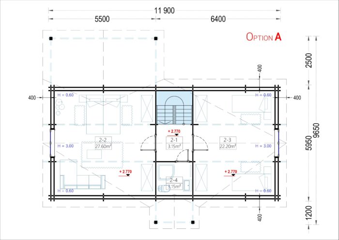 Blockbohlenhaus VERENA (44 + 44mm), 127m²