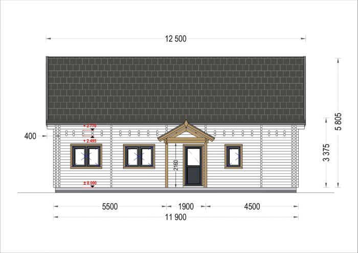 Blockbohlenhaus VERENA (44 + 44mm), 127m²