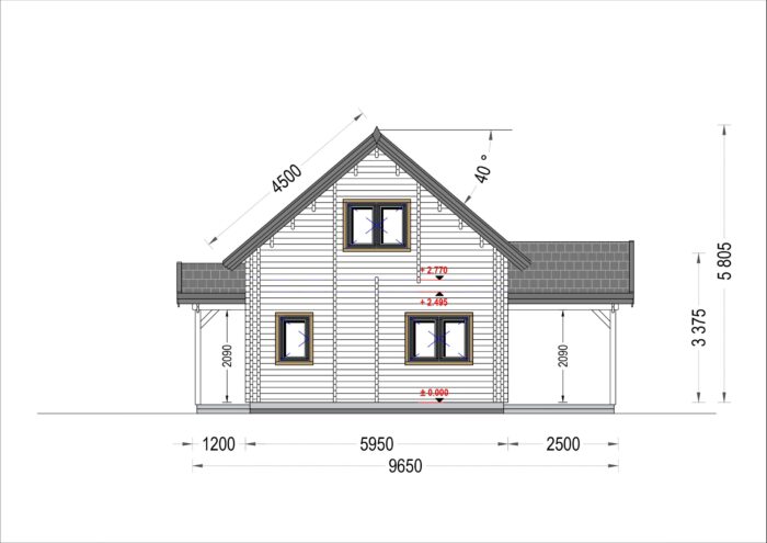 Blockbohlenhaus VERENA (44 + 44mm), 127m²