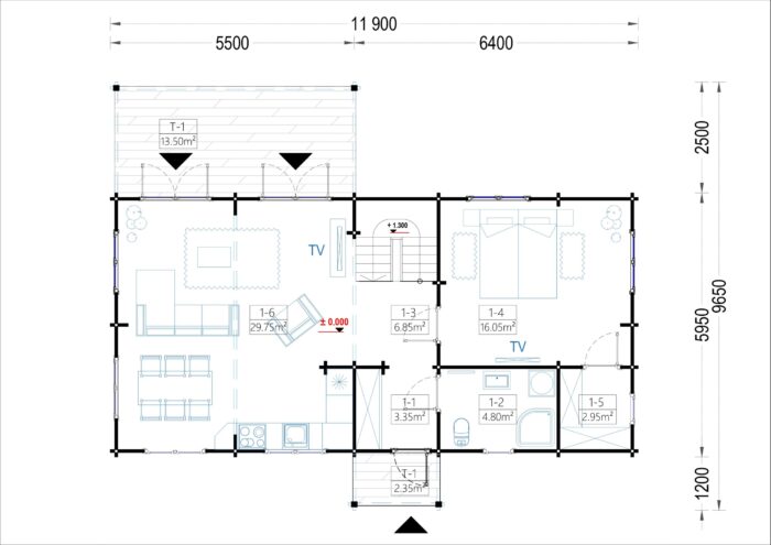 Blockbohlenhaus VERENA (66mm), 127m²