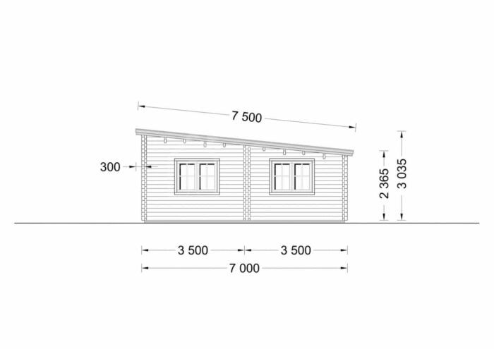 Blockbohlenhaus mit Flachdach ULRICH, 70m²