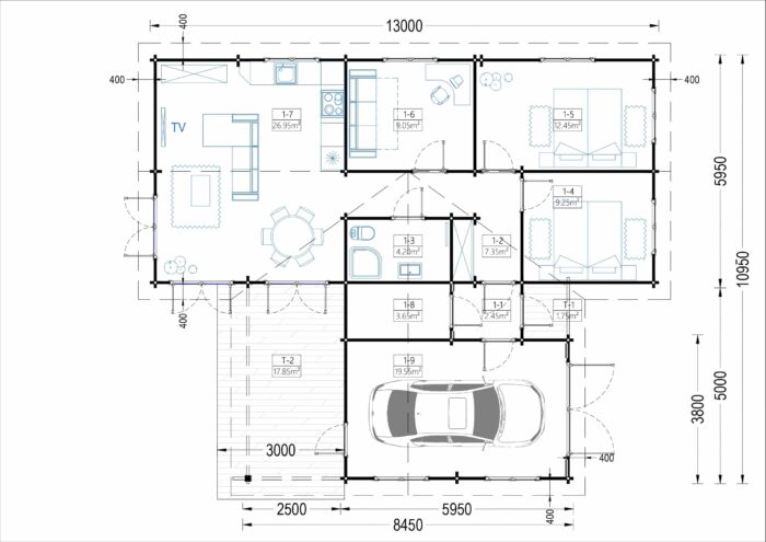 Blockbohlenhaus SEEFELD (66mm) 105m²