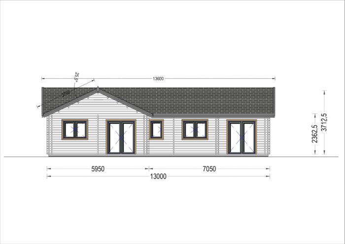 Bungalow Neusiedl aus Holz (44 + 44mm), 129m²