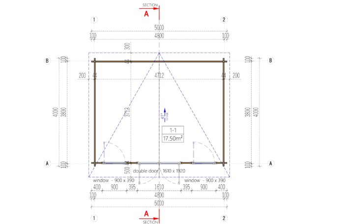 Gartenhaus aus Holz EBENSEE, 44mm 5x4 m, 20 m² Sonderanfertigung – Bild 8