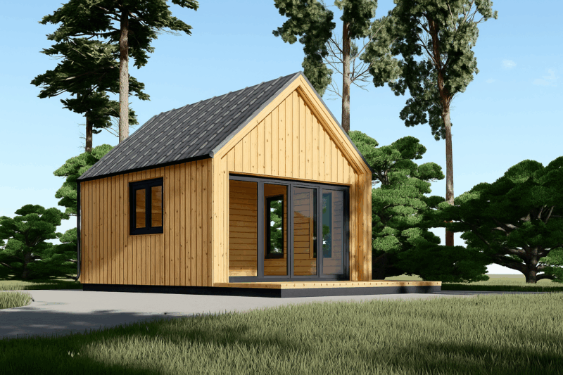 Blockbohlenhaus SUSI (44mm + Holzverschalung), 20m² Isoliert