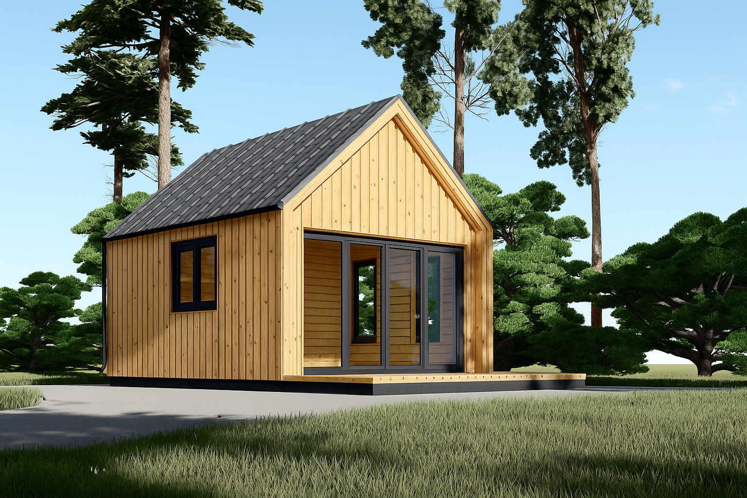 SUSI Isoliert Blockbohlenhaus SUSI (44mm + Holzverschalung), 20m² Isoliert – Bild 1