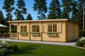 Blockbohlenhaus HANNES (66 mm) · 42 m² + 10 m² überdachte Terrasse · Pultdach – Bild 2