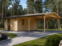 Holzgarage mit (44 mm) 4x6 m mit Doppelcarport 5.5x6 m
