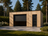 Holzgarage mit Flachdach Plus (34mm + Holzverschalung), 6x6m, 36m²