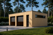 Holzgarage mit Flachdach Plus (34mm + Holzverschalung), 8x6m, 48m²