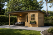 Gartenhaus mit Terrasse KATI (44 mm), 5x3 m, 7.5 m² + 7.5 m² – Bild 3