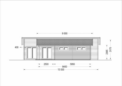 Blockbohlenhaus BERTA (66 mm) 105 m² mit Flachdach